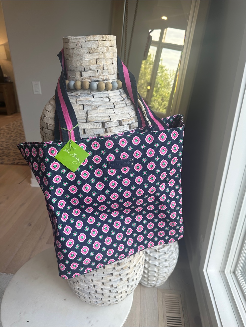 Vera Bradley Petal Dots Navy, Pink & White Geo-Print Tote